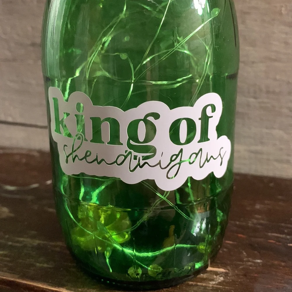 Hand Crafted- ‘King of Shenanigans’ green barrel lantern